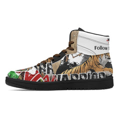 Warrior Island KUNG FU Mens Black High Top Leather Sneakers