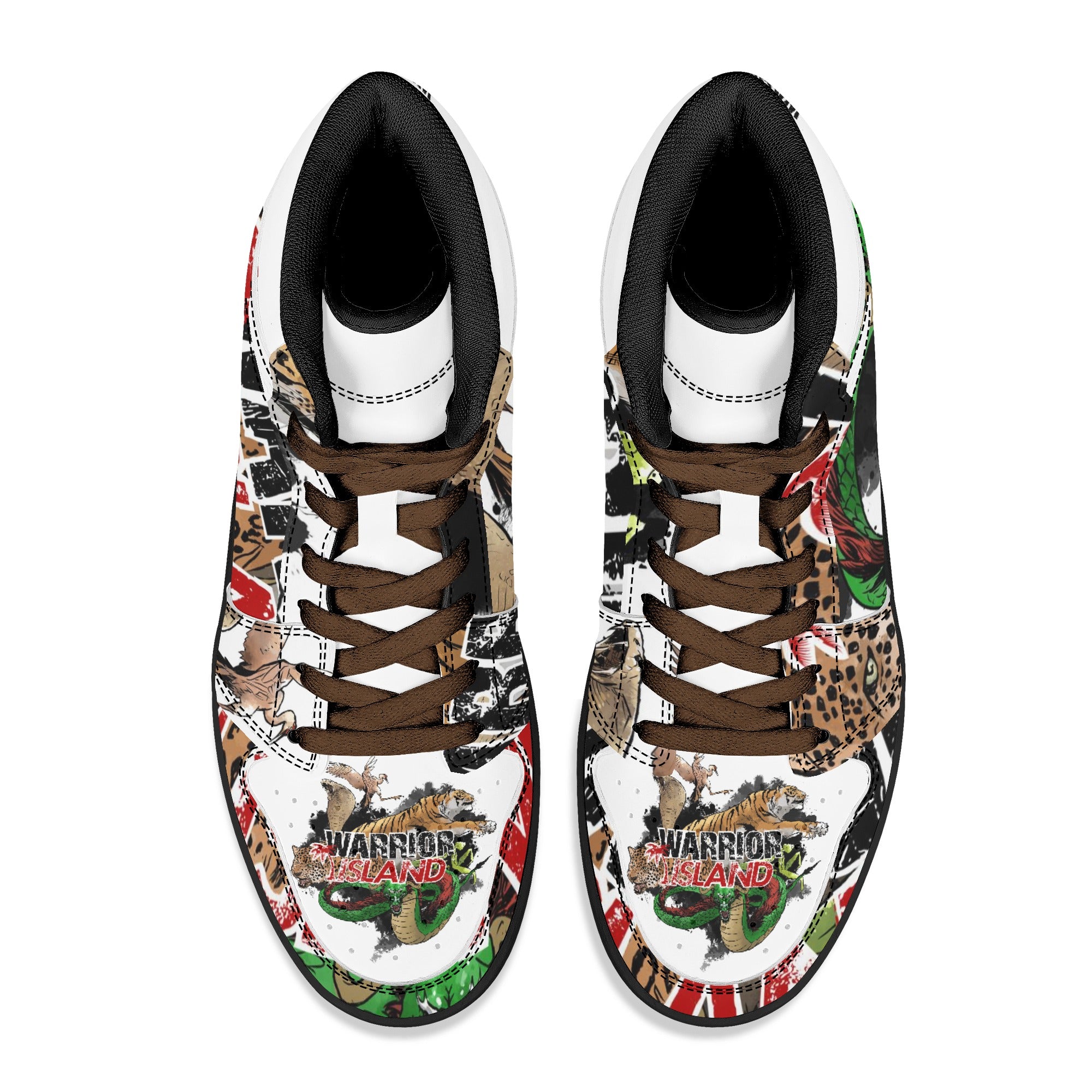 Warrior Island KUNG FU Mens Black High Top Leather Sneakers