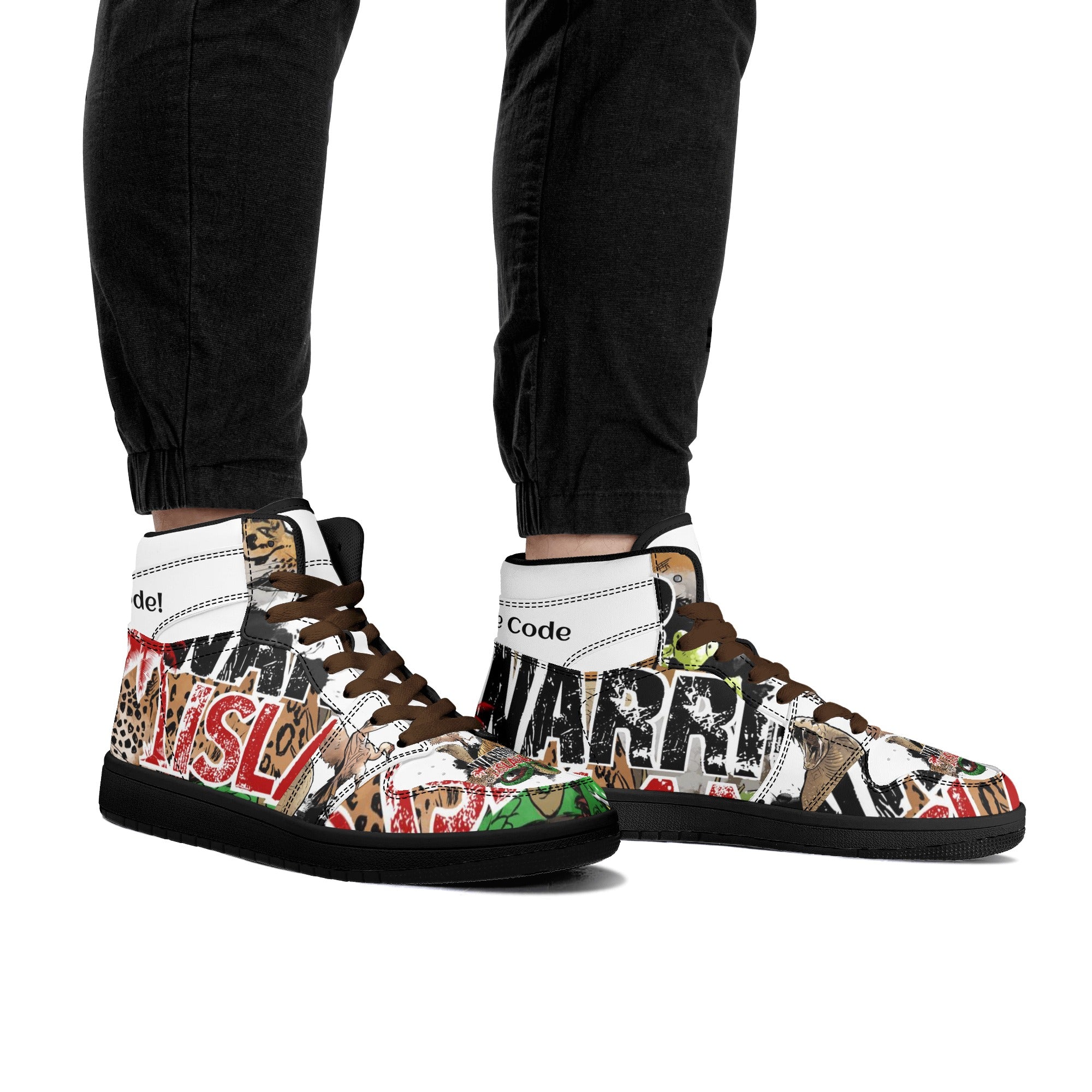 Warrior Island KUNG FU Mens Black High Top Leather Sneakers