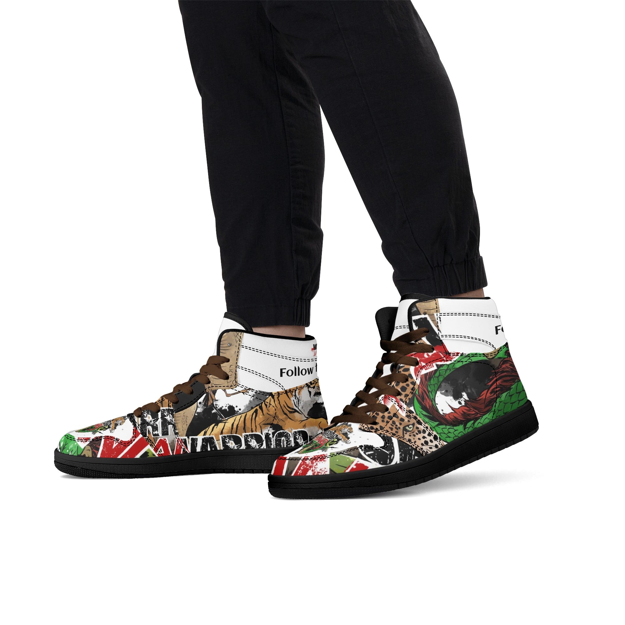 Warrior Island KUNG FU Mens Black High Top Leather Sneakers